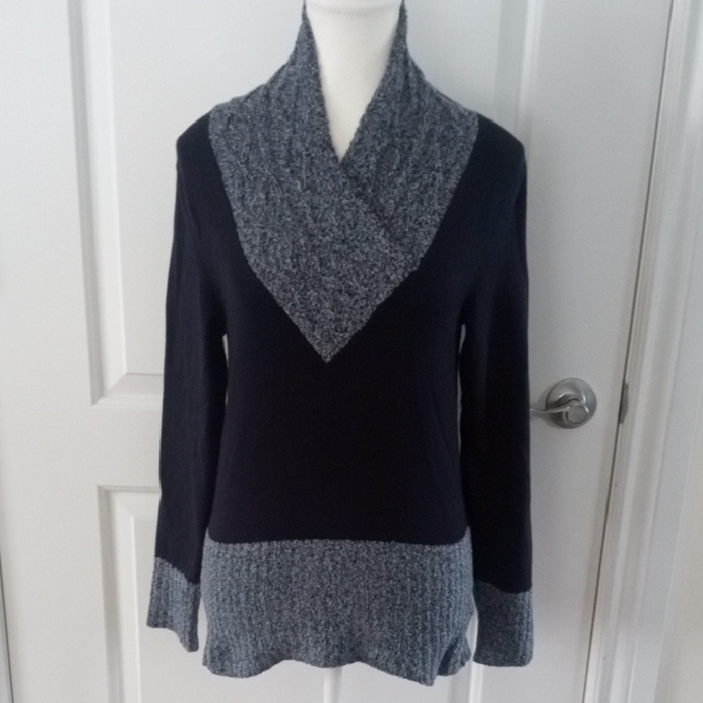 Elegant Dark Blue Cowl Neck Sweater